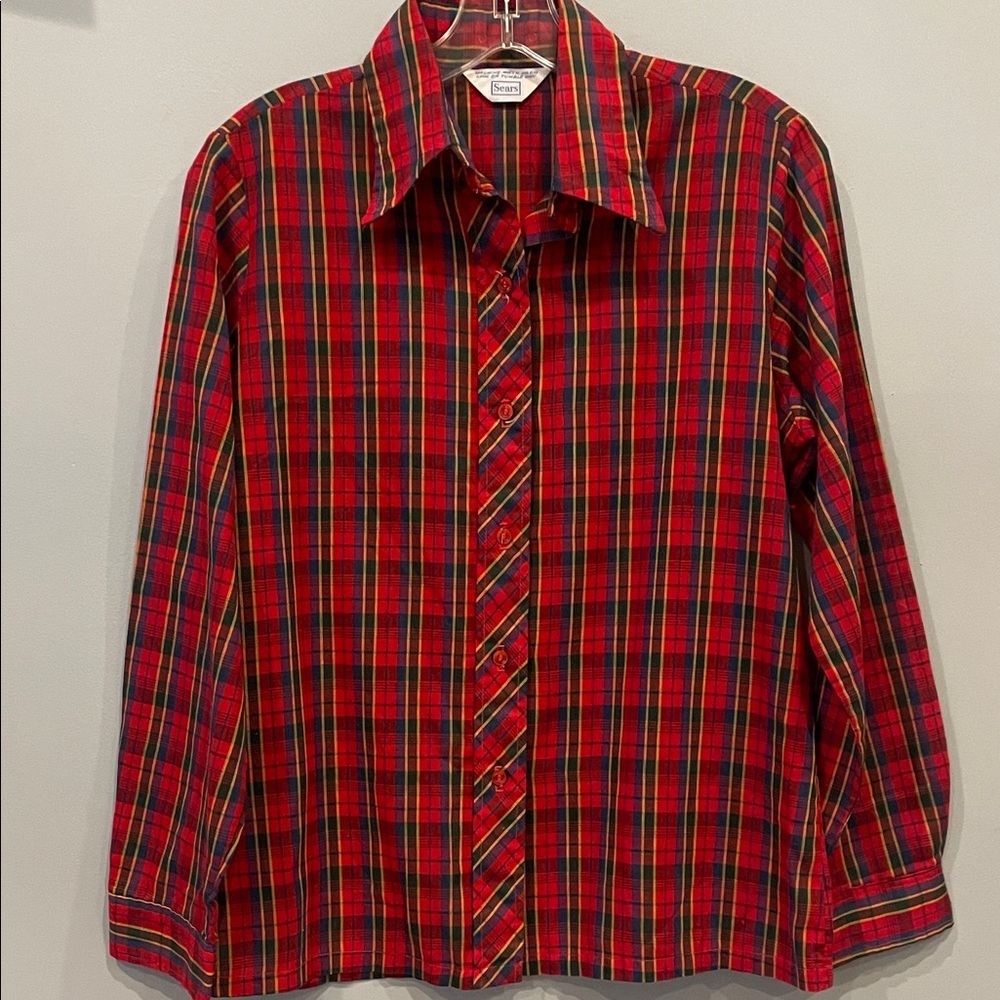 Sears Red and Green Plaid Button-Down Shirt - women’s small- vintage
